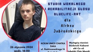 plakat informujący o koncercie charytatywnym dla Aleksa Jabłońskiego ucznia 14 LO