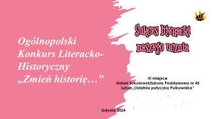 Miniatura informująca o zajęciu trzeciego miejsca w ogólnopolskim konkursie literackim przez Antoniego Sokołowskiego